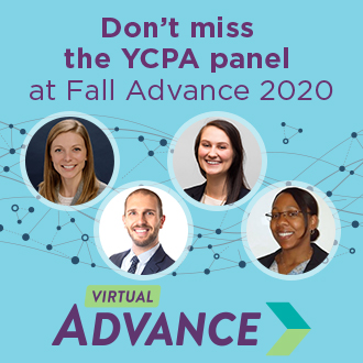 Graphic with four headshots and words dont miss the YCPA panel at Fall Advance 2020