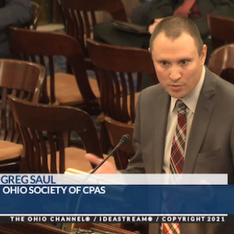 Screenshot of Greg Saul testifying at the statehouse.